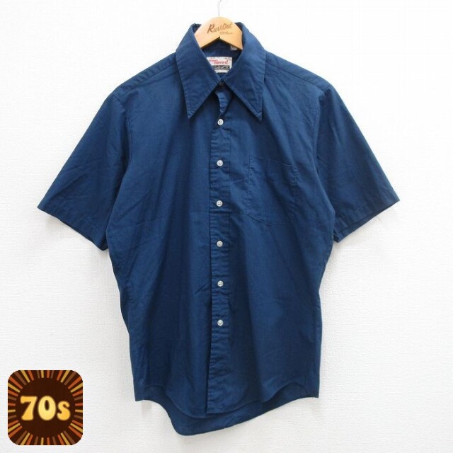 【50%OFF】70s 半袖シャツ ネイビー M | 古着