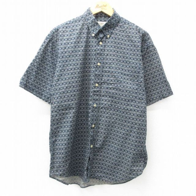 L★古着 半袖 シャツ メンズ 90年代 90s コットン ボタンダウン 紺他 ネイビー 25mar31 中古 トップス
