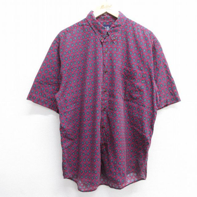 XL★古着 ギャップ GAP 半袖 シャツ メンズ 90年代 90s 総柄 赤他 レッド 【spe】 25mar31 中古 トップス