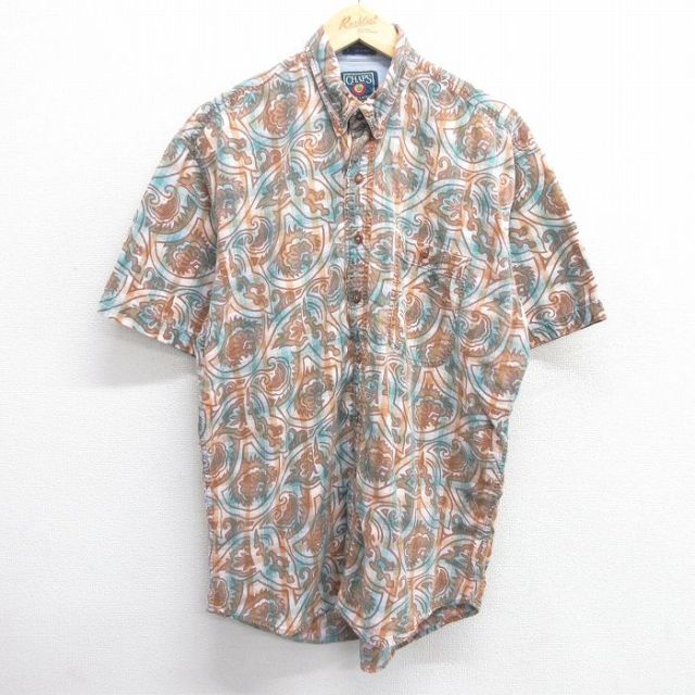 XL★古着 ラルフローレン Ralph Lauren チャップス 半袖 ブランド シャツ メンズ 80年代 80s コットン ボタンダウン ベージュ他 カーキ チェック 【spe】 25mar31 中古 トップス
