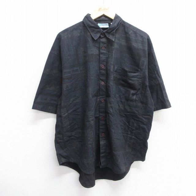 XL★古着 半袖 シャツ メンズ 90年代 90s コットン 黒 ブラック 25mar31 中古 トップス