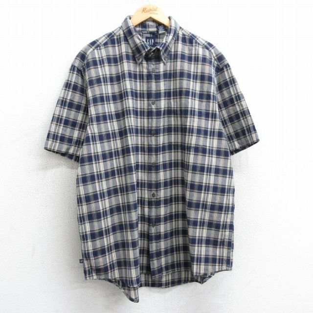 XL★古着 ギャップ GAP 半袖 シャツ メンズ 00年代 00s 大きいサイズ コットン ボタンダウン 紺他 ネイビー チェック 25apr01 中古 トップス