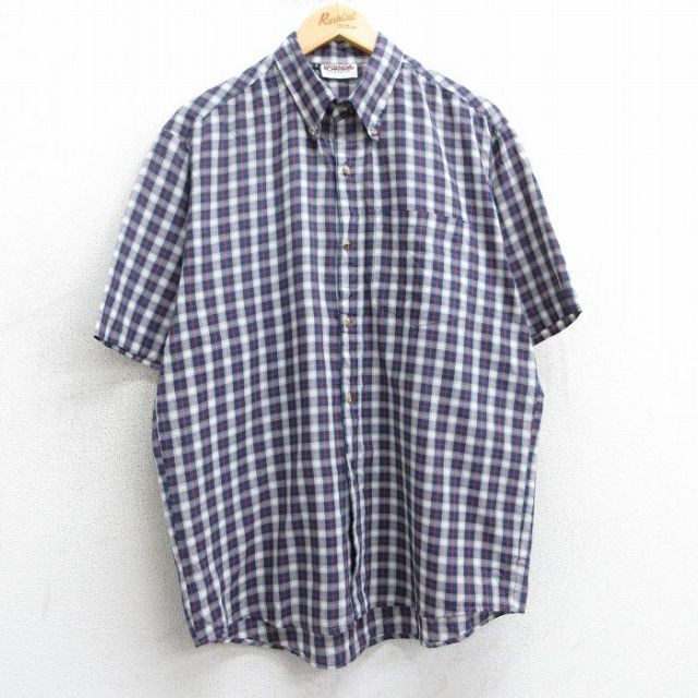 XL★古着 マックレガー 半袖 シャツ メンズ 90年代 90s ボタンダウン 紺他 ネイビー チェック 25apr01 中古 トップス