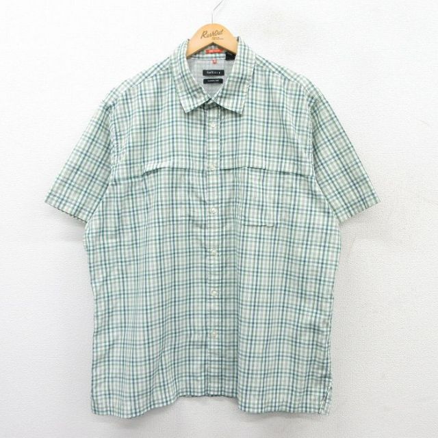 XL★古着 バンヒューセン 半袖 シャツ メンズ 大きいサイズ 緑他 グリーン チェック 25apr01 中古 トップス