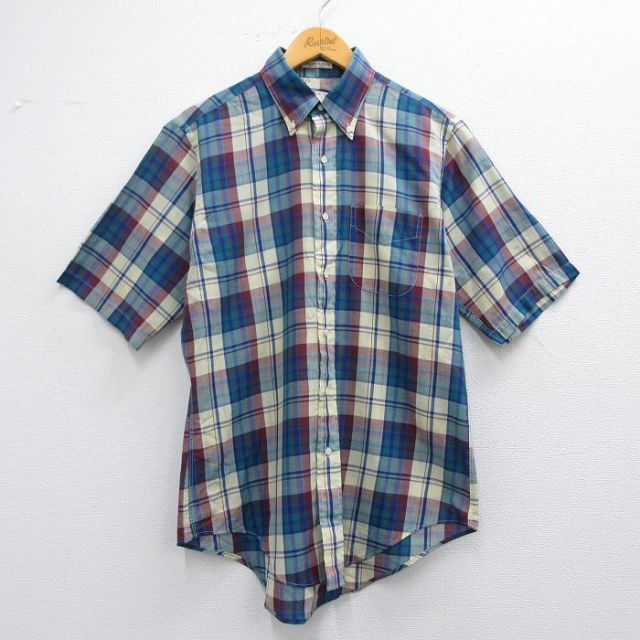 L★古着 半袖 シャツ メンズ 90年代 90s ボタンダウン USA製 紺他 ネイビー チェック 25apr02 中古 トップス