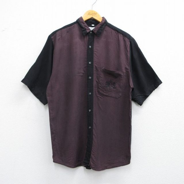 L★古着 半袖 シャツ メンズ 90年代 90s NOVIN ツートンカラー レーヨン エンジ他 25apr02 中古 トップス