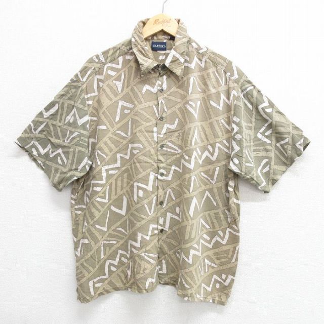 XL★古着 ピューリタン 半袖 シャツ メンズ 00年代 00s 総柄 レーヨン 薄緑 グリーン 25apr02 中古 トップス