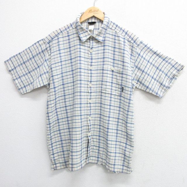 XL★古着 パタゴニア patagonia 半袖 シャツ メンズ コットン 紺他 ネイビー チェック 25apr02 中古 トップス