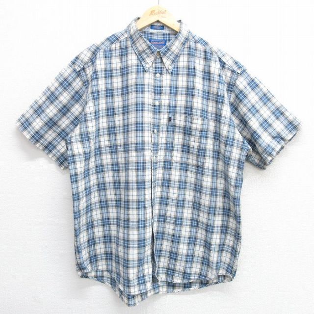 XL★古着 ペンドルトン PENDLETON 半袖 シャツ メンズ 大きいサイズ ロング丈 コットン ボタンダウン 紺他 ネイビー チェック 【spe】 25apr02 中古 トップス
