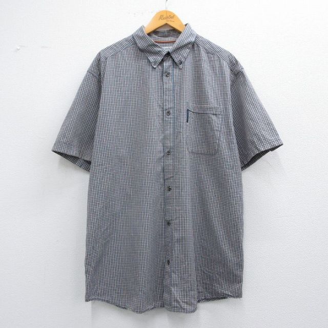 XL★古着 コロンビア COLUMBIA 半袖 シャツ メンズ 00年代 00s ロング丈 コットン ボタンダウン 紺他 ネイビー チェック 25apr03 中古 トップス