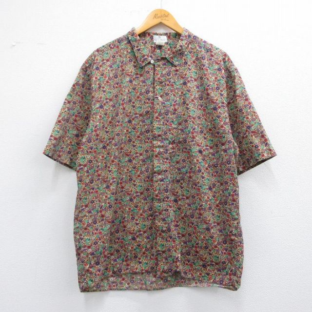 L★古着 半袖 シャツ メンズ 90年代 90s 総柄 コットン イタリア製 紫他 パープル 【spe】 25apr03 中古 トップス