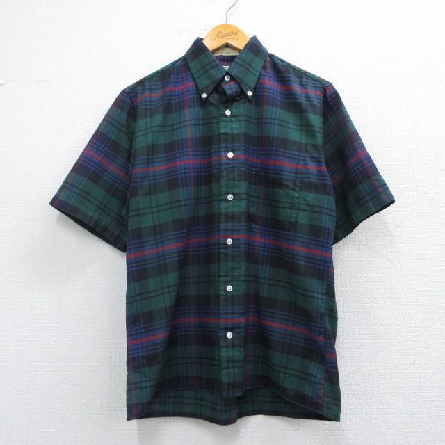L★古着 エルエルビーン LLBEAN 半袖 シャツ メンズ 80年代 80s ボタンダウン USA製 緑他 グリーン チェック 【spe】 25apr03 中古 トップス
