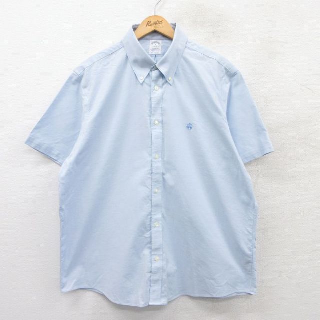 XL★古着 ブルックスブラザーズ BROOKS BROTHERS 半袖 ブランド シャツ メンズ ワンポイントロゴ オックスフォード 大きいサイズ ボタンダウン 薄紺 ネイビー 25apr03 中古 トップス