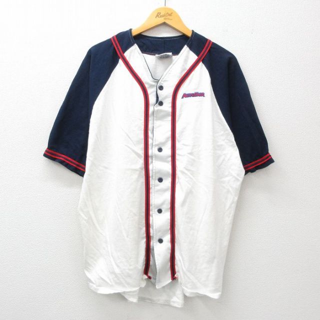 XL★古着 半袖 ベースボール シャツ メンズ 90年代 90s AUTOFAIR ラグラン コットン USA製 白他 ホワイト 25apr03 中古 トップス