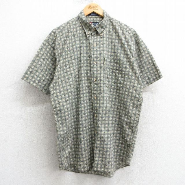 L★古着 ラルフローレン Ralph Lauren チャップス 半袖 ブランド シャツ メンズ 90年代 90s 総柄 コットン ボタンダウン ベージュ他 カーキ 25apr03 中古 トップス