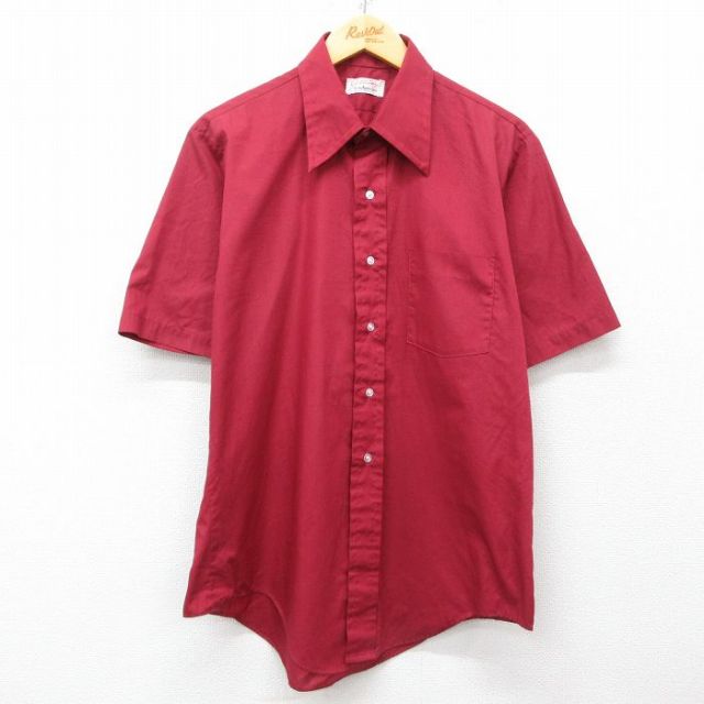 【50%OFF】L★古着 アロー 半袖 シャツ メンズ 70年代 70s 赤 レッド 25apr04 中古 トップス
