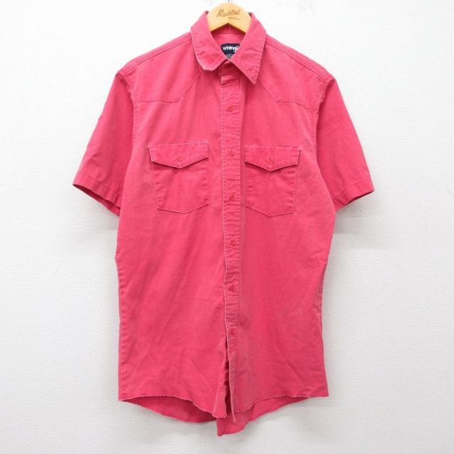 L★古着 ラングラー Wrangler 半袖 ウエスタン シャツ メンズ 90年代 90s 赤 レッド 25apr04 中古 トップス