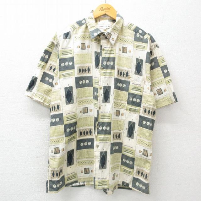 XL★古着 ピエールカルダン pierre cardin 半袖 ブランド シャツ メンズ 90年代 90s コットン 薄緑系他 グリーン 25apr04 中古 トップス
