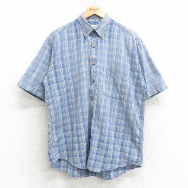 L★古着 セントジョンズベイ 半袖 シャツ メンズ 00年代 00s コットン ボタンダウン 薄青緑他 チェック 25apr04 中古 トップス