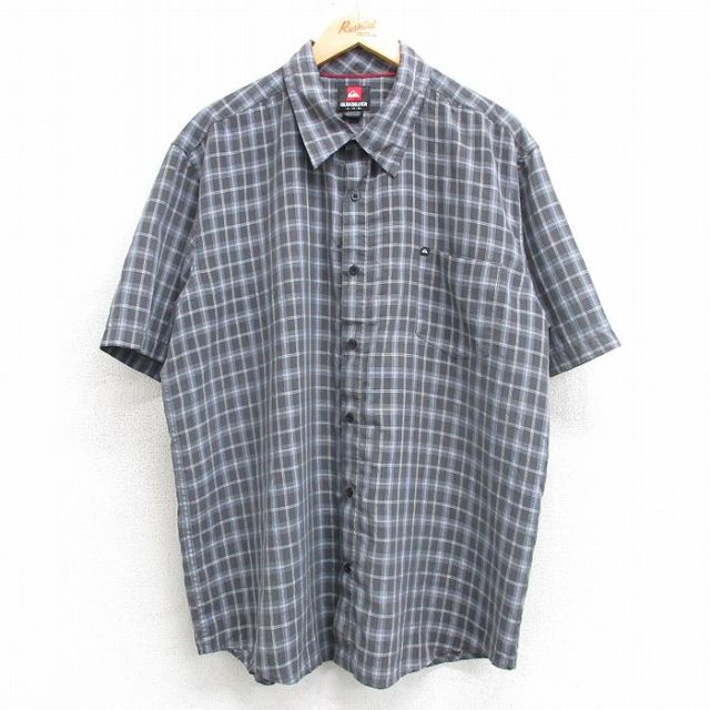 XL★古着 クイックシルバー QUIKSILVER 半袖 シャツ メンズ ロング丈 濃グレー他 チェック 25apr04 中古 トップス