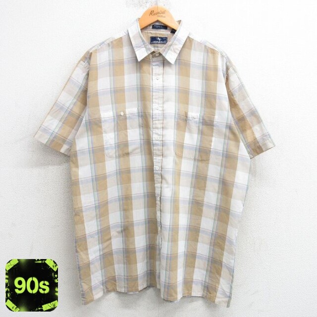90s 半袖シャツ カーキチェック XL | 古着