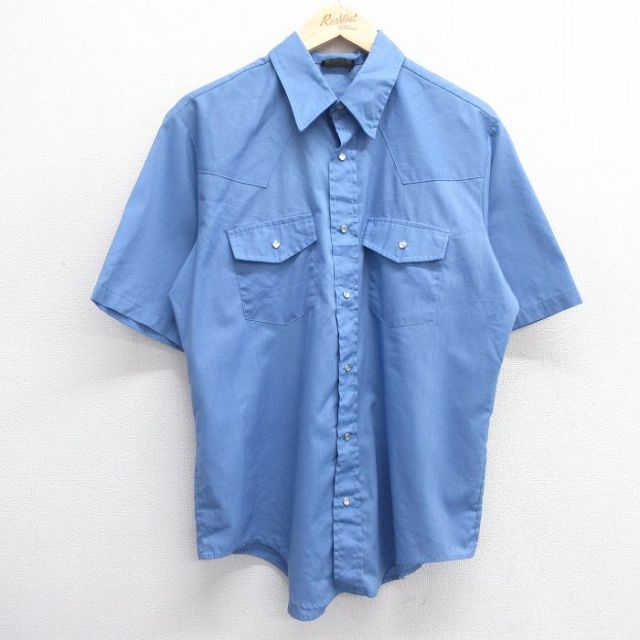 L★古着 シアーズ 半袖 ウエスタン シャツ メンズ 90年代 90s 薄紺 ネイビー 25apr04 中古 トップス