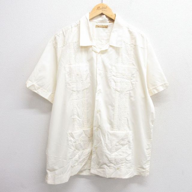 XL★古着 半袖 キューバ シャツ メンズ 薄黄 イエロー 25apr04 中古 トップス