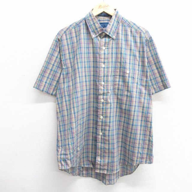 XL★古着 タウンクラフト 半袖 シャツ メンズ 90年代 90s ボタンダウン グレー他 チェック 25apr04 中古 トップス