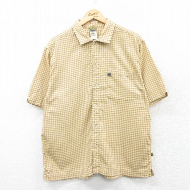 L★古着 ノースフェイス THE NORTH FACE 半袖 シャツ メンズ コットン 薄黄他 イエロー チェック 25apr05 中古 トップス