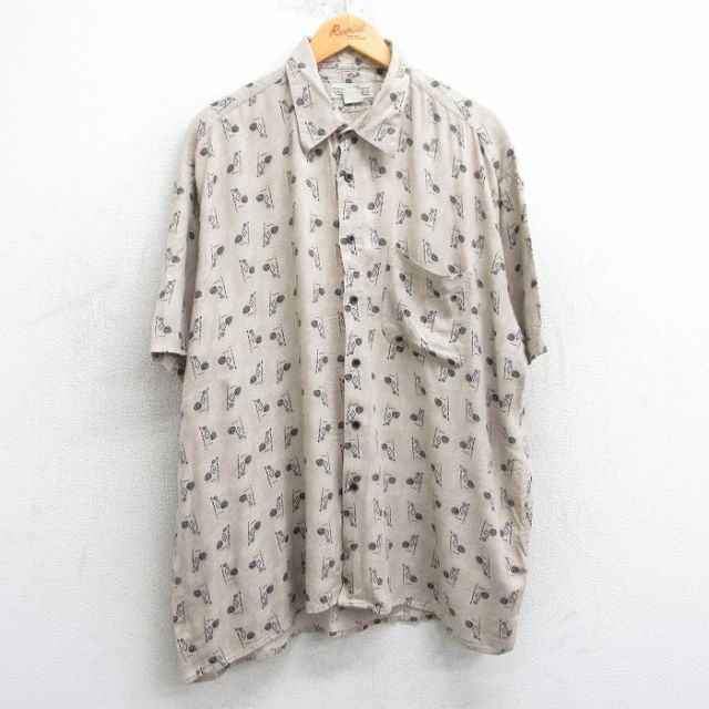 XL★古着 半袖 シャツ メンズ 00年代 00s 総柄 大きいサイズ レーヨン ベージュ他 カーキ 25apr05 中古 トップス