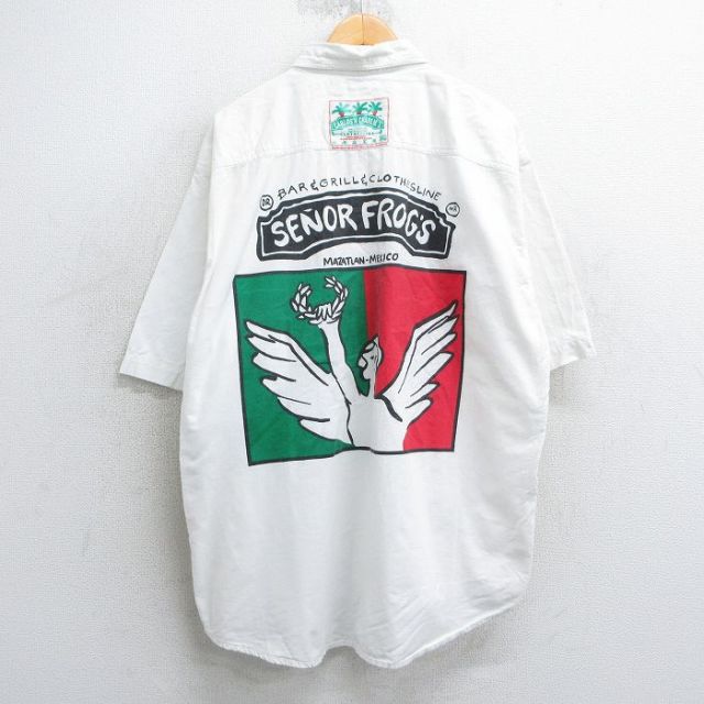 XL★古着 半袖 シャツ メンズ セニョールフロッグス メキシコ コットン ボタンダウン 白 ホワイト 25apr05 中古 トップス