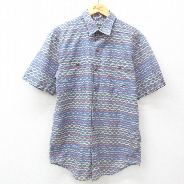 M★古着 オービス ORVIS 半袖 シャツ メンズ ロング丈 コットン 紺他 ネイビー 25apr05 中古 トップス