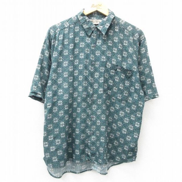 L★古着 半袖 シャツ メンズ レーヨン 緑系他 グリーン 25apr05 中古 トップス