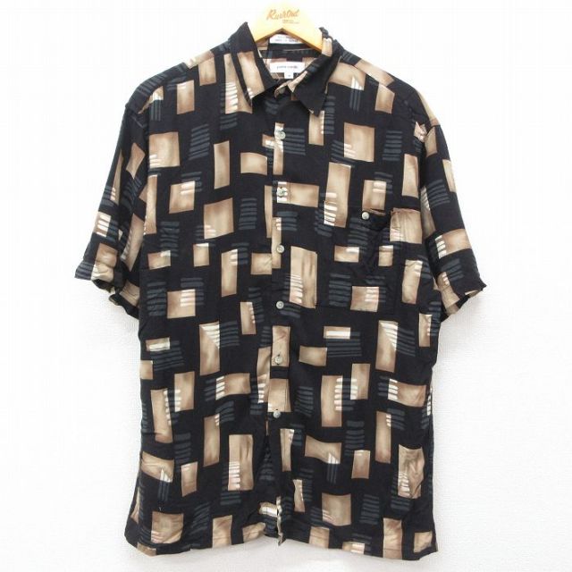 M★古着 ピエールカルダン pierre cardin 半袖 ブランド シャツ メンズ 90年代 90s 総柄 レーヨン 黒他 ブラック 【spe】 25apr05 中古 トップス