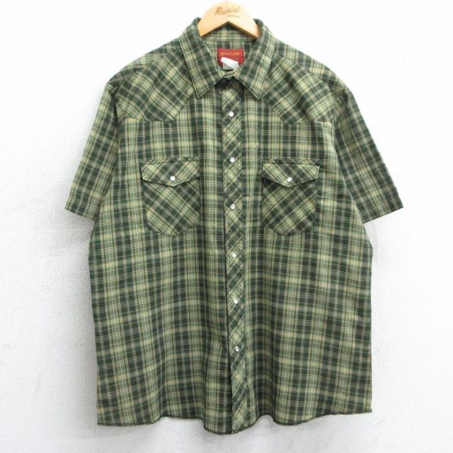 XL★古着 ラスラー 半袖 ウエスタン シャツ メンズ 80年代 80s 大きいサイズ 緑他 グリーン チェック 25apr07 中古 トップス
