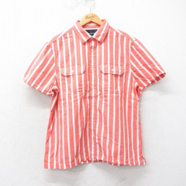 L★古着 カルバンクライン Calvin Klein 半袖 ブランド シャツ メンズ コットン ピンク他 ストライプ 25apr07 中古 トップス