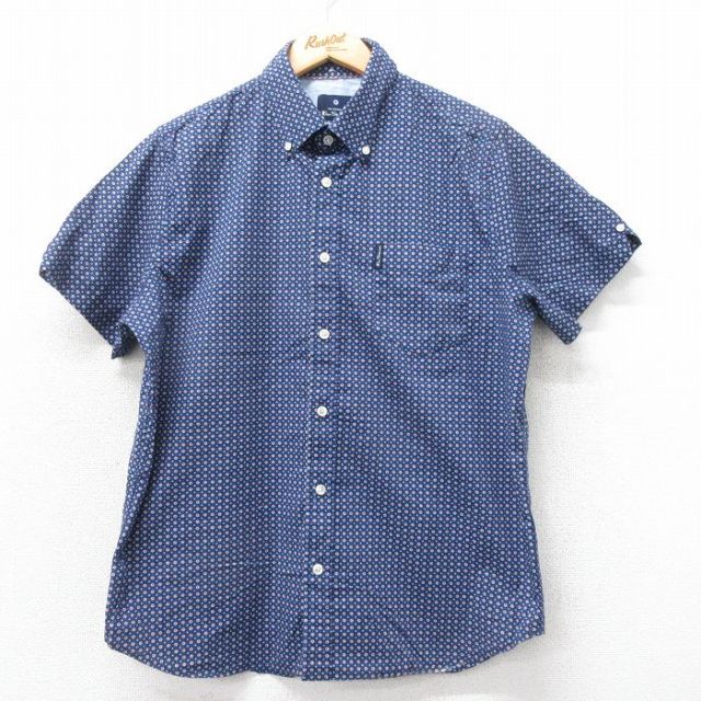 L★古着 ベンシャーマン 半袖 シャツ メンズ 花柄 ボタンダウン 紺他 ネイビー 25apr07 中古 トップス