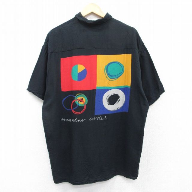 XL★古着 半袖 シャツ メンズ 90年代 90s レーヨン 大きいサイズ 黒 ブラック 25apr07 中古 トップス