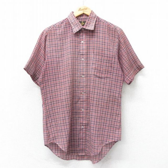 M★古着 半袖 シャツ メンズ 80年代 80s 赤他 レッド チェック 25apr07 中古 トップス