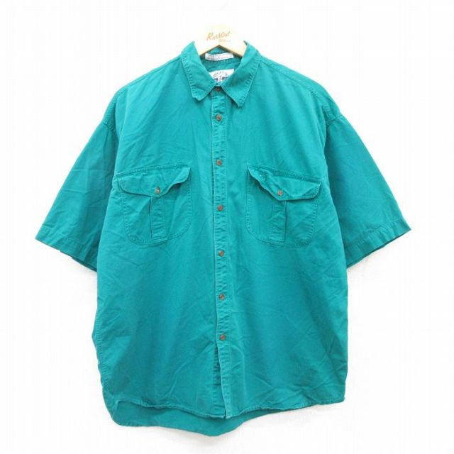 XL★古着 ドッカーズ 半袖 シャツ メンズ 90年代 90s ワンポイントロゴ コットン 緑 グリーン 25apr09 中古 トップス
