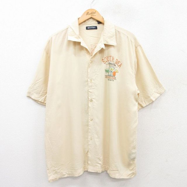XL★古着 ピューリタン 半袖 シャツ メンズ 00年代 00s SOUTH SEA レーヨン 開襟 オープンカラー 黄 イエロー 25apr09 中古 トップス