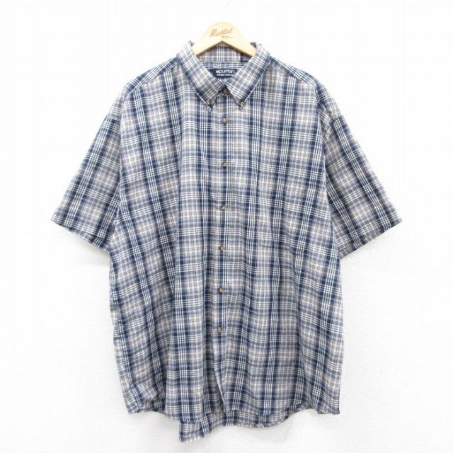 XL★古着 ピューリタン 半袖 シャツ メンズ 00年代 00s 大きいサイズ ロング丈 ボタンダウン 紺他 ネイビー チェック 25apr09 中古 トップス