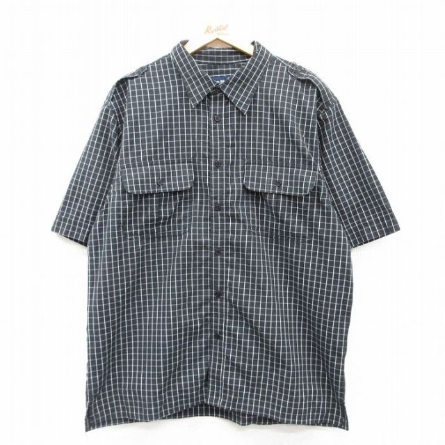 【50%OFF】XL★古着 半袖 シャツ メンズ 黒他 ブラック チェック 25apr09 中古 トップス