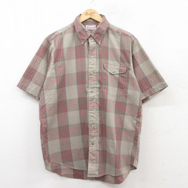 L★古着 半袖 シャツ メンズ 90年代 90s ボタンダウン ベージュ他 カーキ チェック 25apr09 中古 トップス