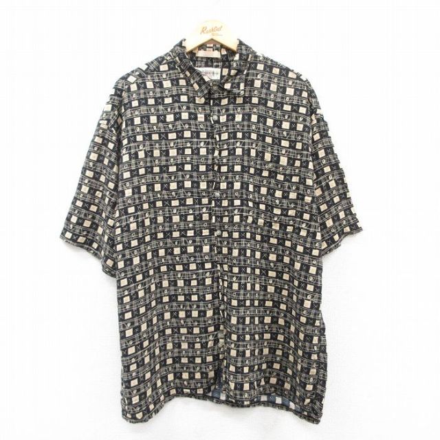 XL★古着 半袖 シャツ メンズ 00年代 00s 大きいサイズ レーヨン 黒他 ブラック 25apr10 中古 トップス