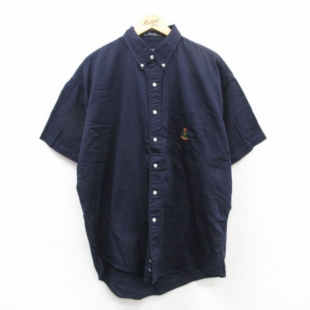 XL★古着 ラルフローレン Ralph Lauren チャップス 半袖 ブランド シャツ メンズ 90年代 90s ワンポイントロゴ コットン ボタンダウン 紺 ネイビー 25apr10 中古 トップス