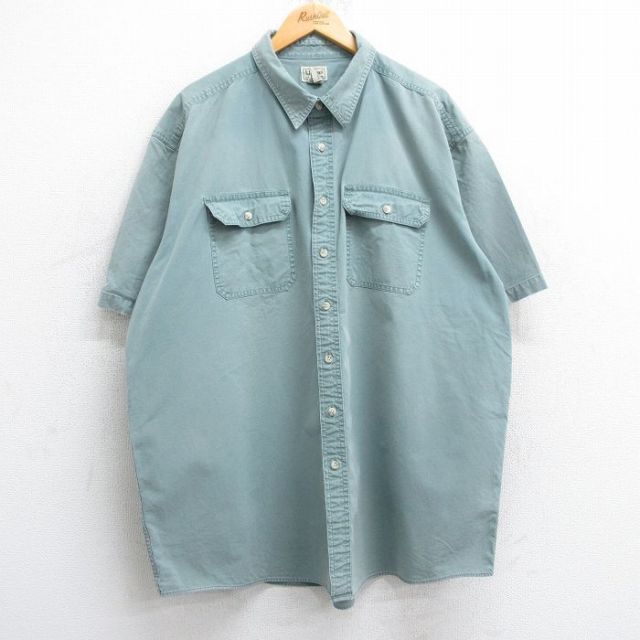 XL★古着 エルエルビーン LLBEAN 半袖 シャツ メンズ 00年代 00s 大きいサイズ ロング丈 コットン 薄緑 グリーン 25apr10 中古 トップス