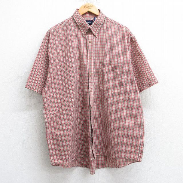 XL★古着 ピューリタン 半袖 シャツ メンズ 00年代 00s 大きいサイズ ボタンダウン 赤他 レッド チェック 25apr10 中古 トップス