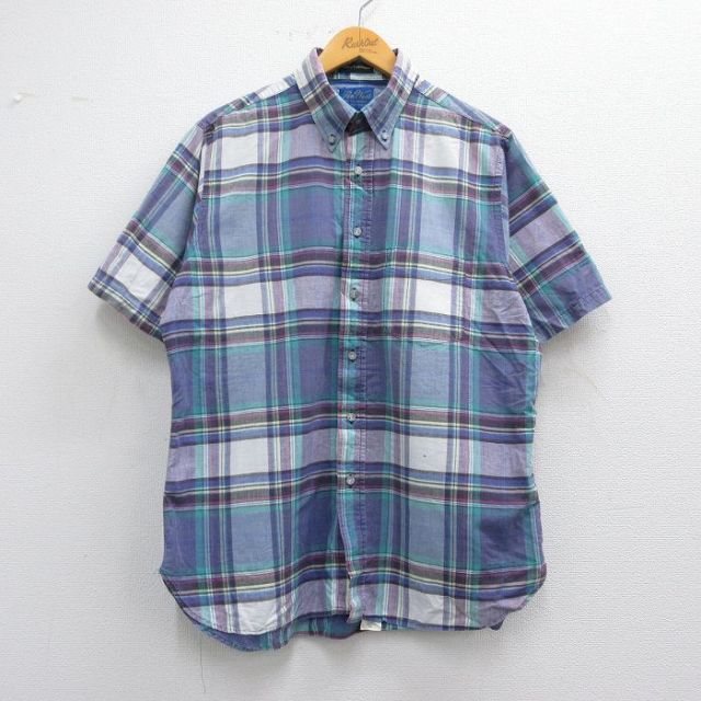 L★古着 ペンドルトン PENDLETON 半袖 シャツ メンズ 00年代 00s ボタンダウン USA製 紺他 ネイビー チェック 25apr10 中古 トップス