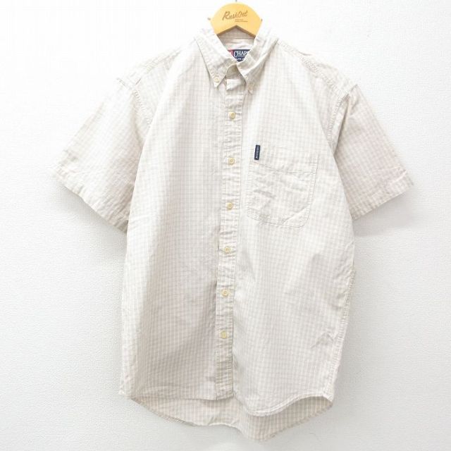 L★古着 ラルフローレン Ralph Lauren チャップス 半袖 ブランド シャツ メンズ 90年代 90s コットン ボタンダウン 薄ベージュ他 カーキ チェック 25apr11 中古 トップス